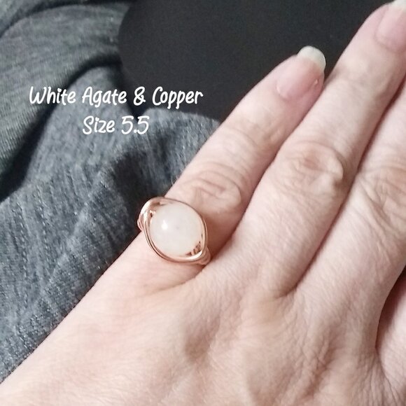 Impressive! White Agate & Copper Wire Ring - Sz 5.5 - Sleek & Sexy - Picture 1 of 11